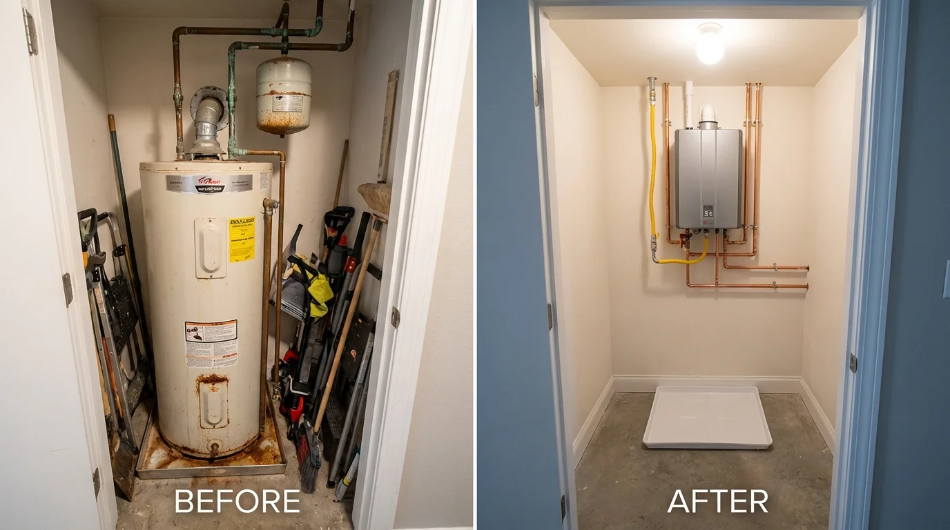 Tank water heater versus wall-mounted tankless unit comparison for Westerly, RI homeowners