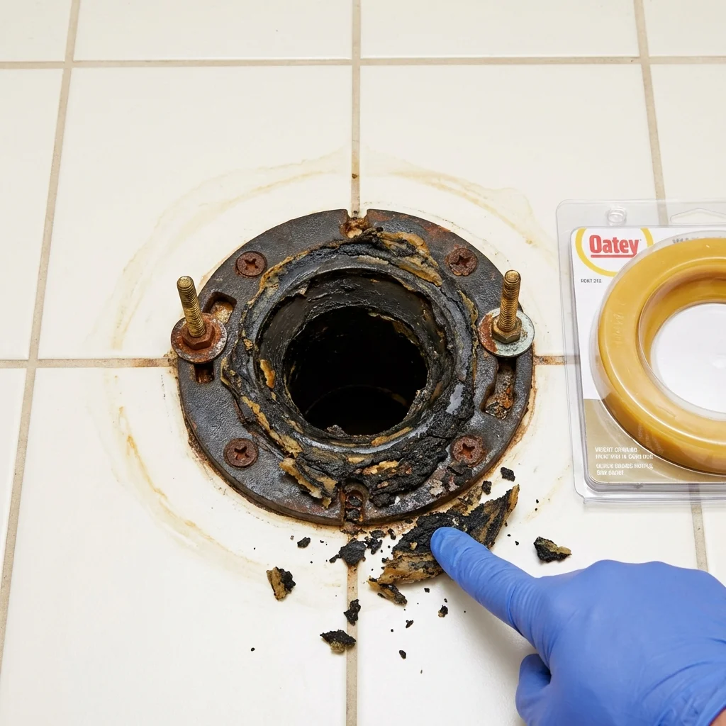 Failed wax ring showing water seepage at the base of a toilet in a Westerly, RI home