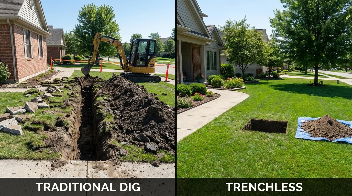 Trenchless sewer repair with minimal yard damage versus traditional excavation in Westerly, RI